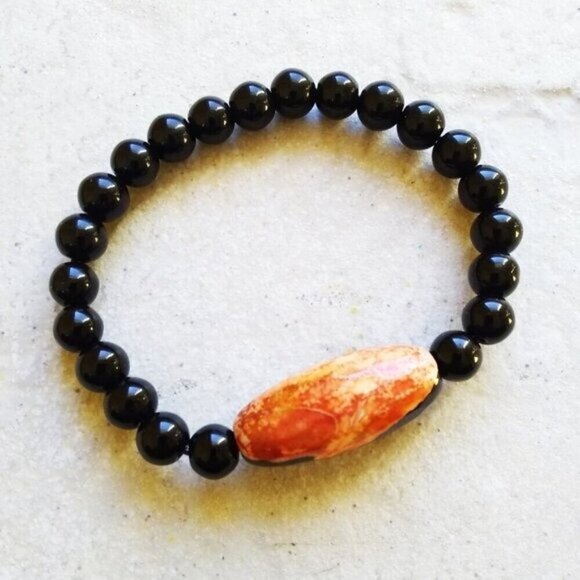 Transformation ~ Confidence ~ Powerful: Tangerine Agate + Black Stone Bracelet - Picture 1 of 7